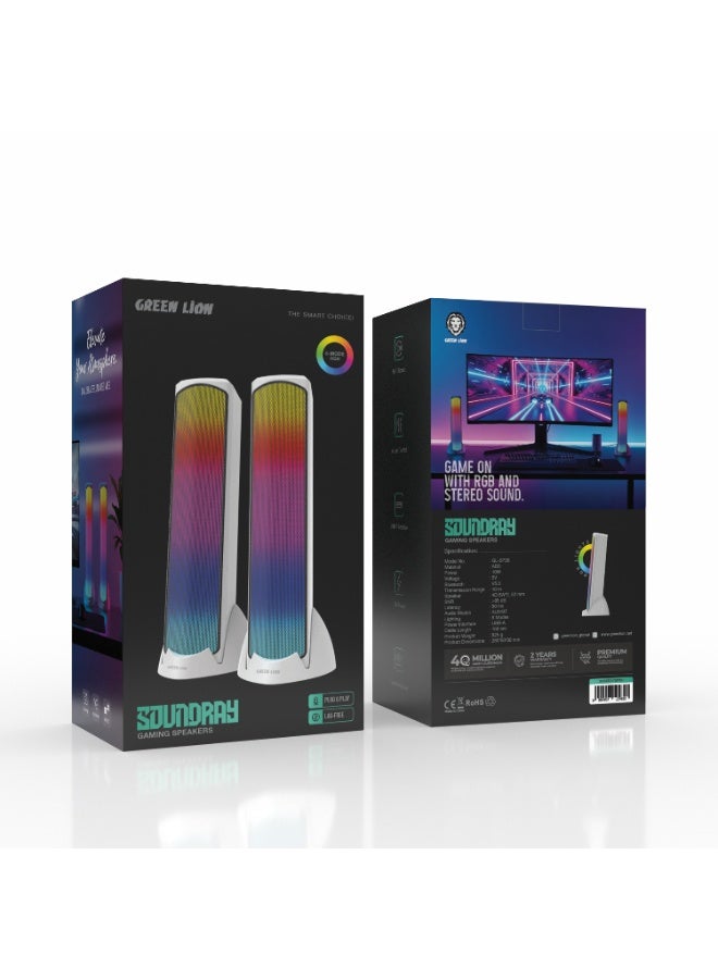 GREEN LION Soundray Gaming Speakers with 10W Hi-Fi Sound, Bluetooth 5.3 & AUX Dual Mode, 8-Mode RGB Lighting, Low-Latency Audio (50ms), USB-Powered, Plug & Play - White - Image 3
